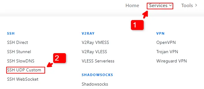 SSHOcean Services Menu